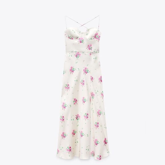 Zara Satin Floral Print Dress New - Picture 4 of 12